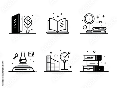 Minimalist Scientific Laboratory Vector Icons Set Modern Scientific Equipment Illustration for Education and Research Designs