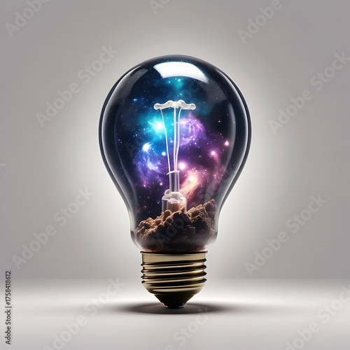 Transparent Light Bulb with Galaxy Inside Isolated on White Background