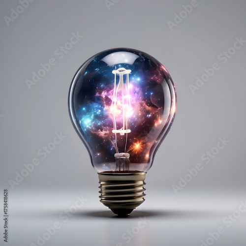 Transparent Light Bulb with Galaxy Inside Isolated on White Background