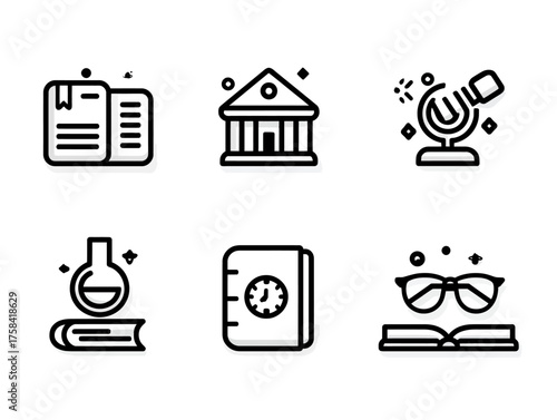 Vector Icon Set of Educational and Scientific Symbols in Minimalist Line Style