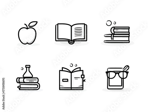 Minimalist Vector Icon Set Featuring Education and Reading Symbols in Modern Line Style