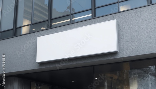 Blank white glowing outdoor signboard with copyspace for your text on modern building wall near entrance, 3D rendering, mock up