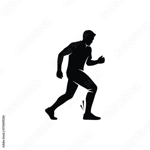 Silhouette of a man running with a potential leg injury shown on the white background space