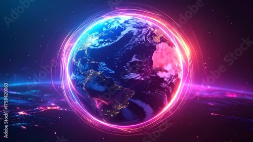 Vibrant Neon Earth - A Luminous Orb in a Cosmic Dance of Light and Energy.