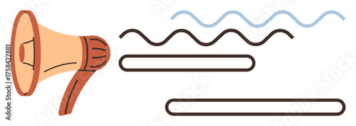 Megaphone projecting waves and lines symbolizing communication, broadcasting, and outreach. Ideal for marketing, social media, advertisement, public relations, branding engagement and awareness. A