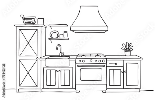 Linear sketch interior kitchen classic