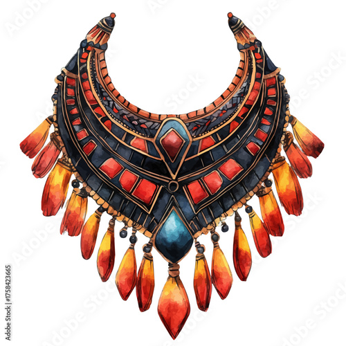 Tribal Amulet, watercolor vector, isolated on a white background.