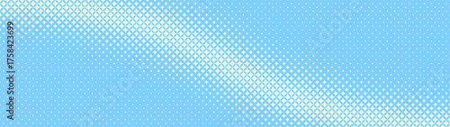 Star shaped trendy halftone pattern smooth curved line ultra wide 32:9 aspect ratio light blue vector abstract background. Half tone grid graphic glitter effect panoramic ultrawide format abstraction