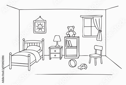 Children room interior sketch vector