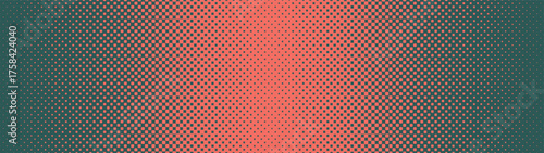 Checkered texture halftone pattern vertical border ultra wide 32:9 aspect ratio red green vector abstract background. Check half tone panoramic ultrawide format cool retro styled graphics abstraction
