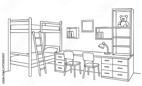 Children's room. Children's furniture. Bunk bed of a sketch style