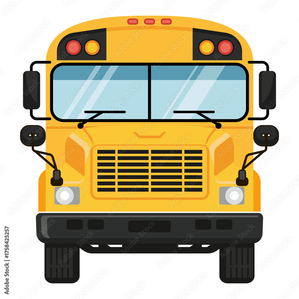 Fototapeta premium png school bus illustration on transparent background. yellow school bus front illustration. cartoon bus for children or students. can be used for bus, bus stand, parking, road, traffic etc.