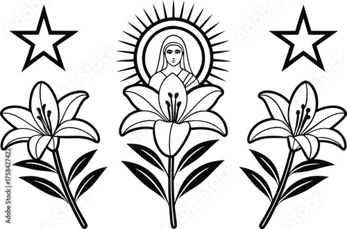 Feast of the Immaculate Conception Italy Illustration Set. Immaculate Conception Day Religious Artwork. Italy Catholic Holiday Design Collection. Immaculate Conception Celebration Artwork