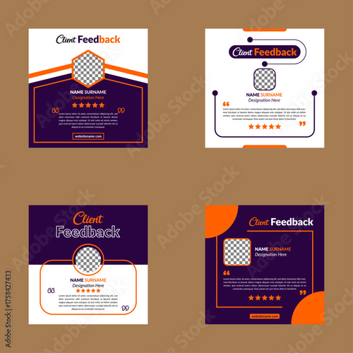 Modern Client Testimonial Layout in a Bundle of Four. Abstract Template Display for Promotions.