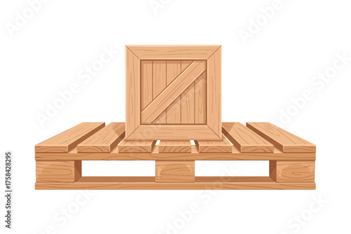 Wooden crate on a pallet, ready for shipping and logistics.
