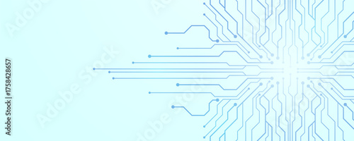 Light blue circuit board lines expanding on a white background