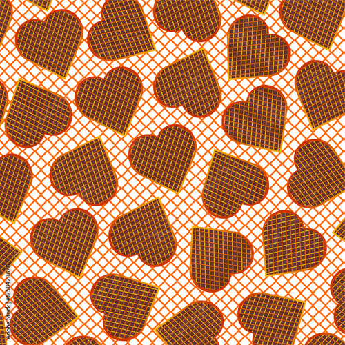 Cartoon wafer biscuit pattern. Seamless wafer biscuit pattern background. Waffle biscuit pattern in love style. Sweet wafer biscuit on waffle pattern background.