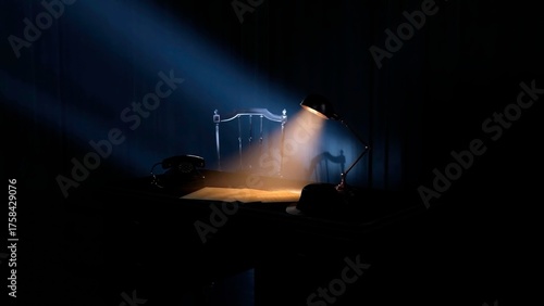 Fotografía Vintage desk lamp illuminating mysterious investigation scene