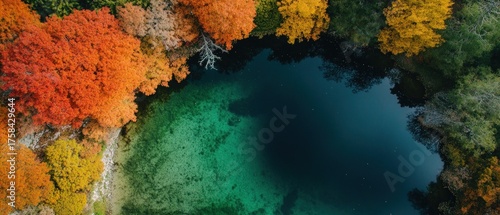 Autumnal Lake Aerial View