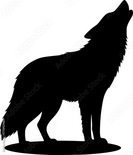 Coyote Howling Silhouette. This image shows a black silhouette of a howling coyote, also referred to as a wolf silhouette or wild canine. Vector clipart illustration design
