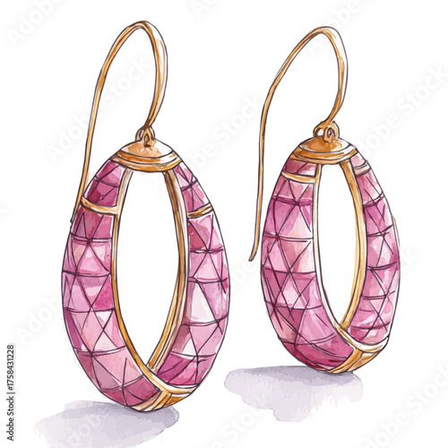 Threader Earrings, watercolor illustration vector, isolated on a white background.