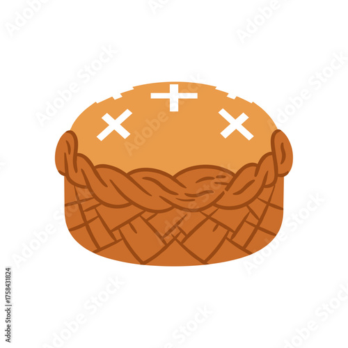 Orthodox Christmas bread with braided crust and white crosses  