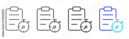 Work Measurement Icon Set Collection in Creative Outline Style for Industrial Engineering Business Featuring Multiple Thickness Variations and Modern Vector Design