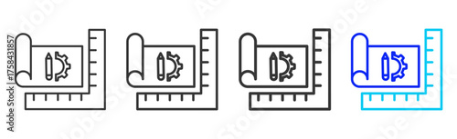 Facility Layout Icon Set Collection in Creative Outline Style for Industrial Engineering Business Featuring Multiple Thickness Variations and Modern Vector Design