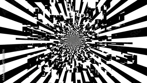 Abstract Black and White Geometric Tunnel Perspective.