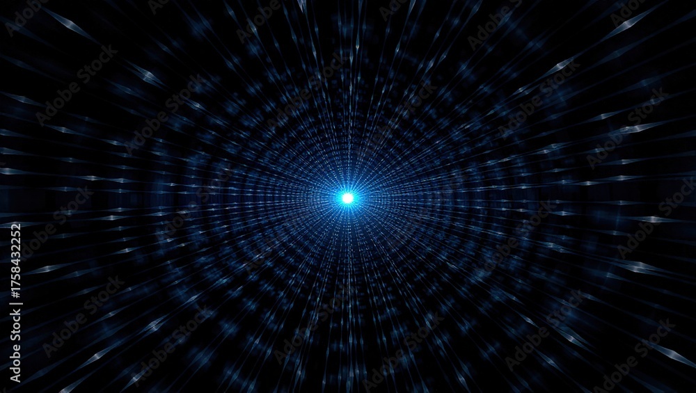 Fototapeta premium Abstract blue light tunnel with geometric shapes and patterns.