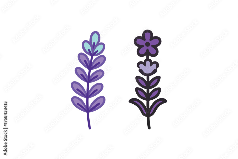 Obraz premium Simple illustration of two lavender flower stems in shades of purple