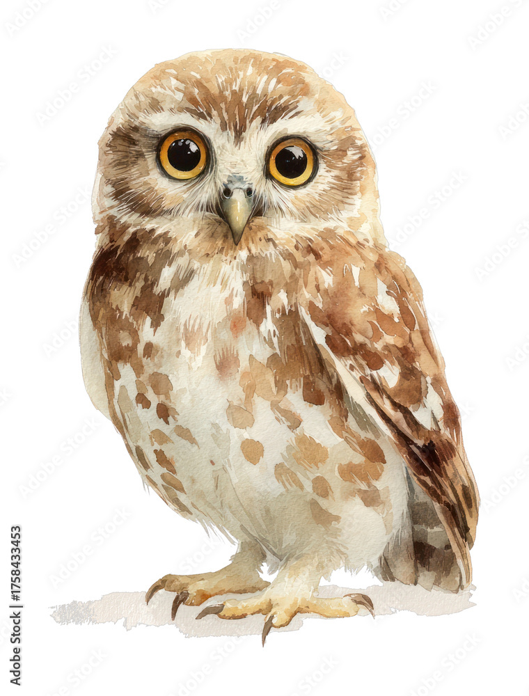 Fototapeta premium PNG Watercolor owl illustration art.