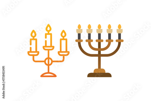 Illustration of a menorah with lit candles warm golden hues included