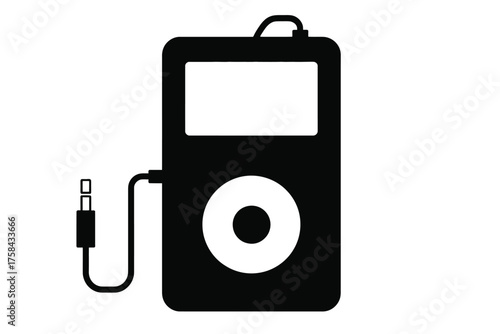 Minimalist black and white illustration of a portable music player vector graphic silhouette