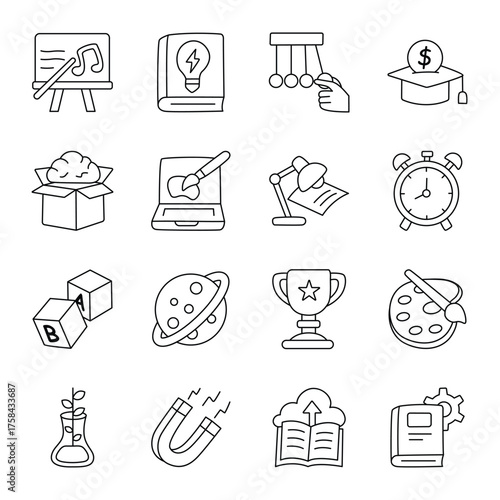 Global Knowledge and Creative Learning Line Icons Set 3