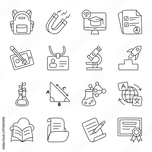 Classroom and Academic Study Line Icons Set 2