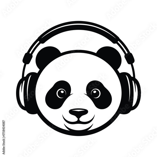 Minimalist black and white panda headphones logo vector illustration eps silhouette