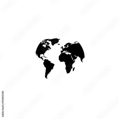 Black and white minimalist world map silhouette or global network icon against a plain background.