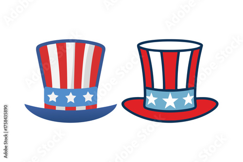 Two patriotic uncle sam hats with stars and stripes design shown