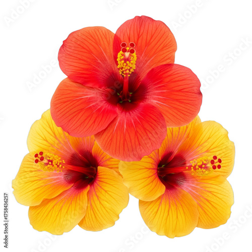 Wallpaper Mural Three vibrant hibiscus flowers in red and yellow isolated on a transparent background Torontodigital.ca