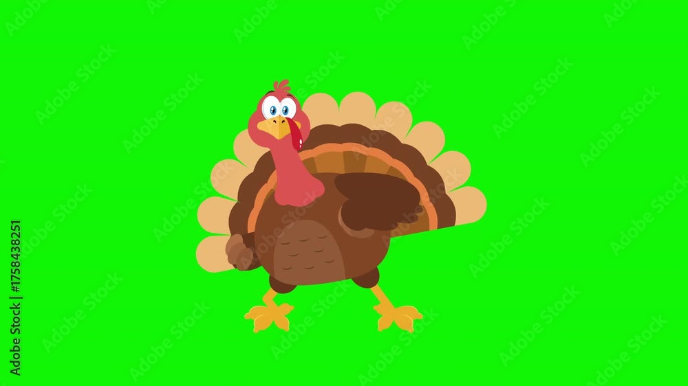 Funny Turkey Bird Cartoon Character Dancing Cheerfully- 4K Animation Video Motion Graphics With Green Screen Background