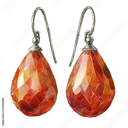 Stone Drop Earrings, watercolor clipart vector, isolated on a white background.