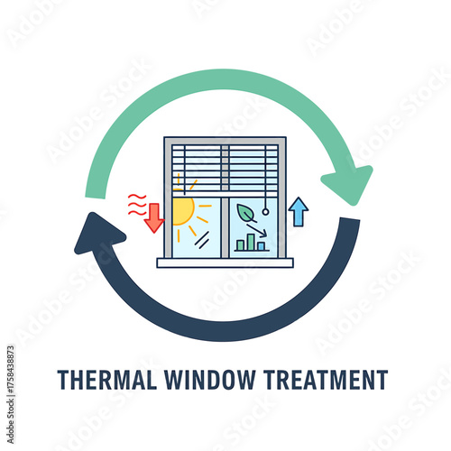 Vector 2D flat icon of blinds blocking sun, thermal window treatment