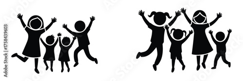Joyful children jumping silhouette vector illustration eps icon for diverse applications silhouette