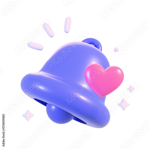 Cute 3D notification bell with heart icon