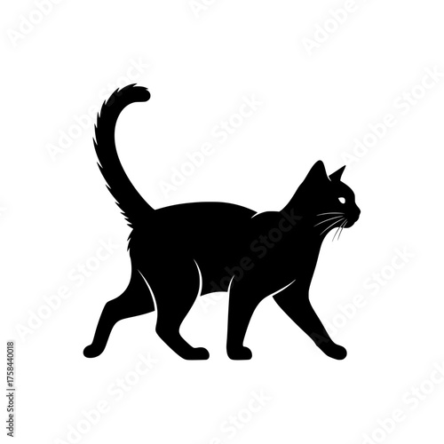 Sleek Walking Black Cat Silhouette Vector Icon