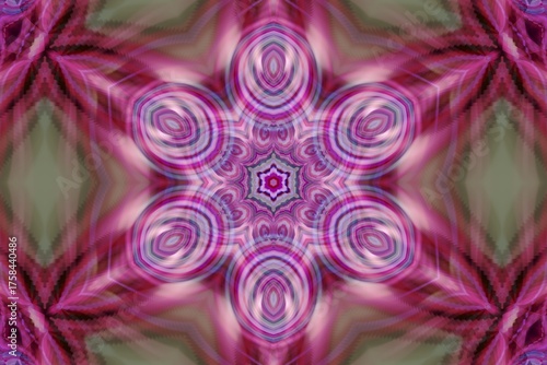 Quadro em tela Intricate pink, purple, and beige kaleidoscopic mandala with blurred, glowing sh