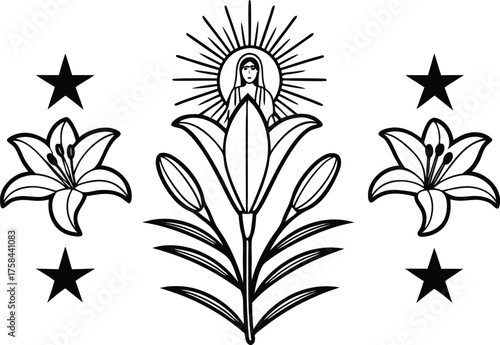 Feast of the Immaculate Conception Portugal Illustration Set. Immaculate Conception Day Religious Artwork. Portugal Catholic Holiday Design Collection. Immaculate Conception Celebration Artwork