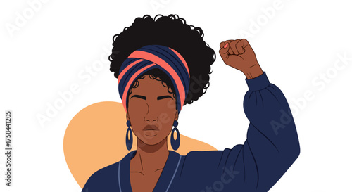 A powerful illustration of a woman raising her fist in solidarity representing strength and unity.