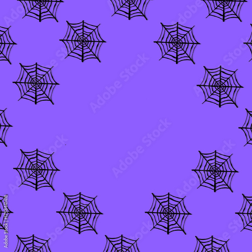 Pattern made of spiderweb with copy space on purple violet background. Minimal concept.
